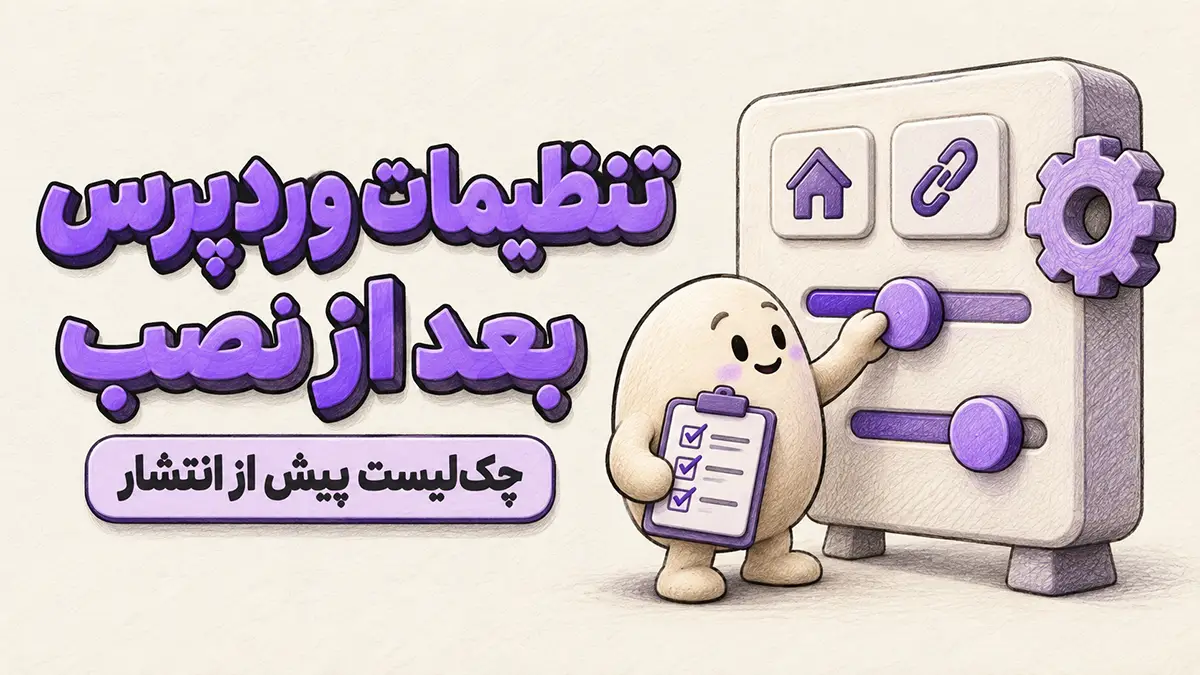تصویر کارکترسازی شده از تنظیمات وردپرس بعد از نصب به رنگ بنفش و مینیمال